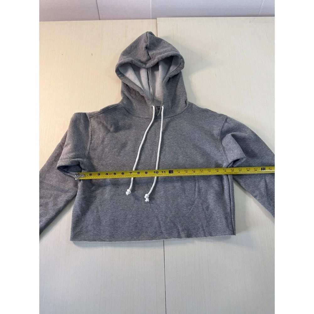 Wild Fable Womens Heather Gray Cropped Hoodie Raw Hem Sweatshirt XS NEW - Picture 2 of 6